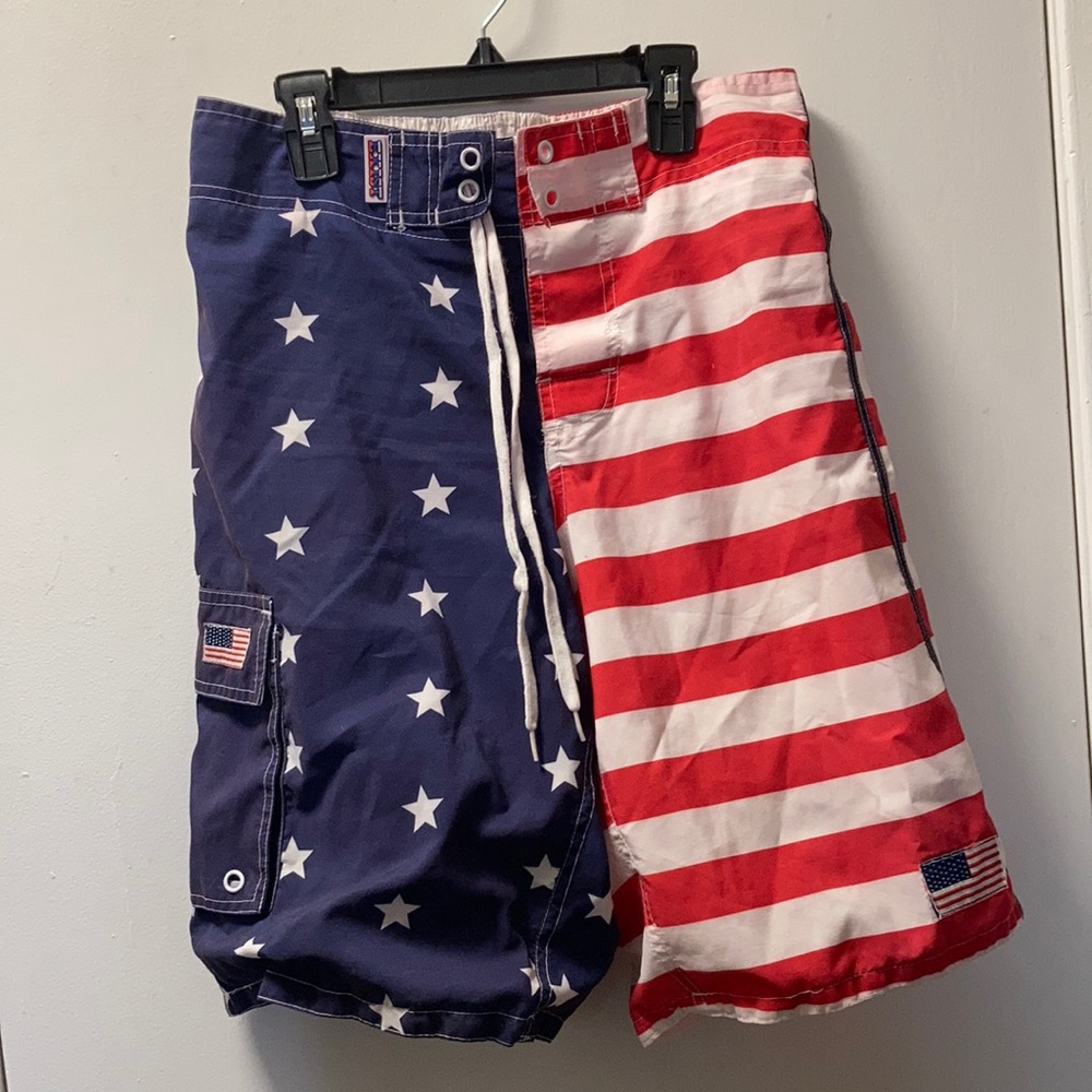 Exist Patriotic American Flag Swim Trunks Shorts